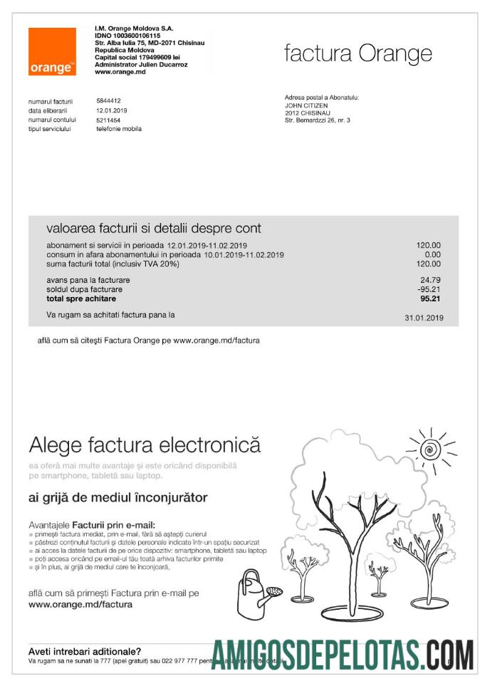 realista Modelo de fatura de serviços públicos laranja da Moldávia, totalmente editável em formato PSD